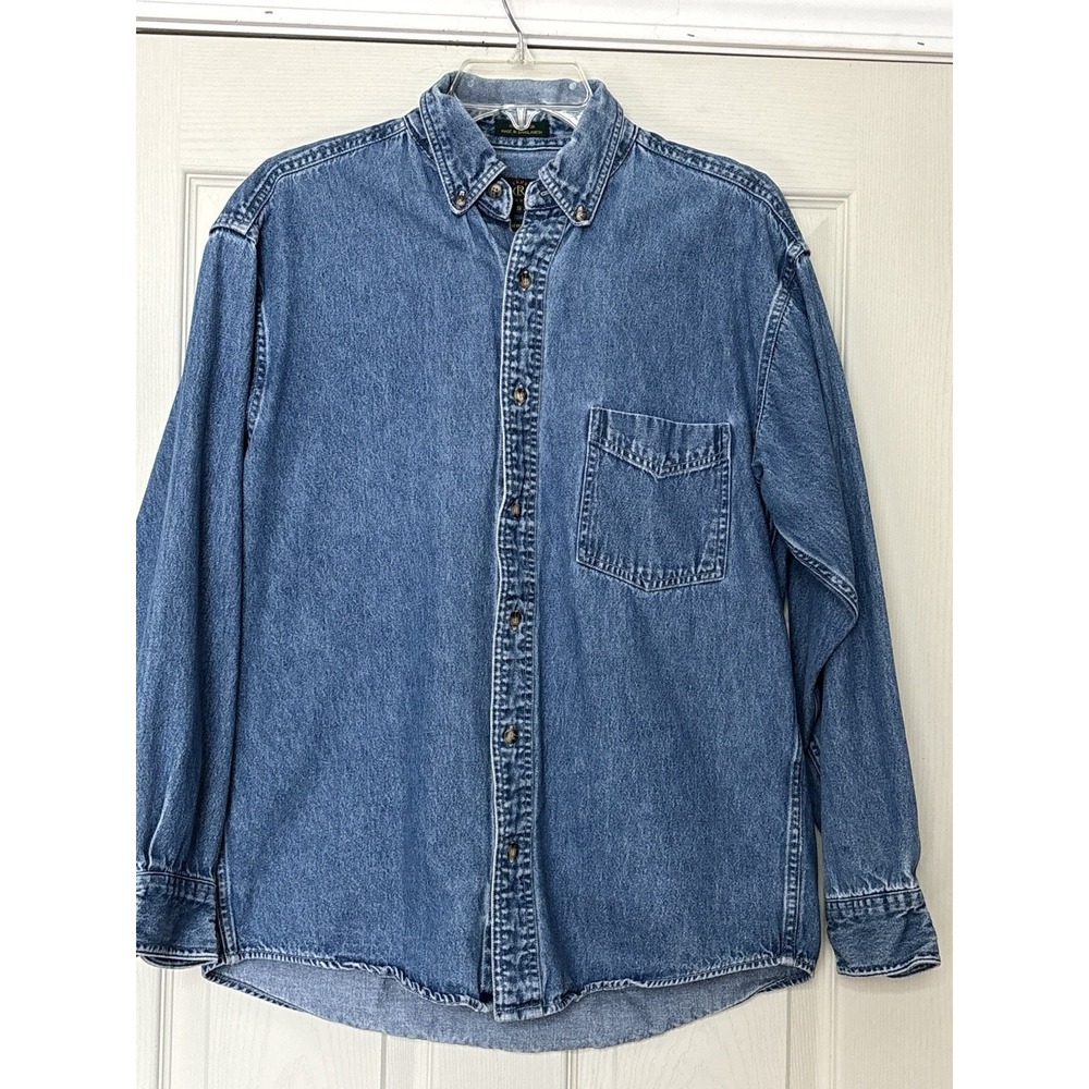 Club Room Mens Small Blue Denim Long Sleeve Button Down Shirt 100 Cotton